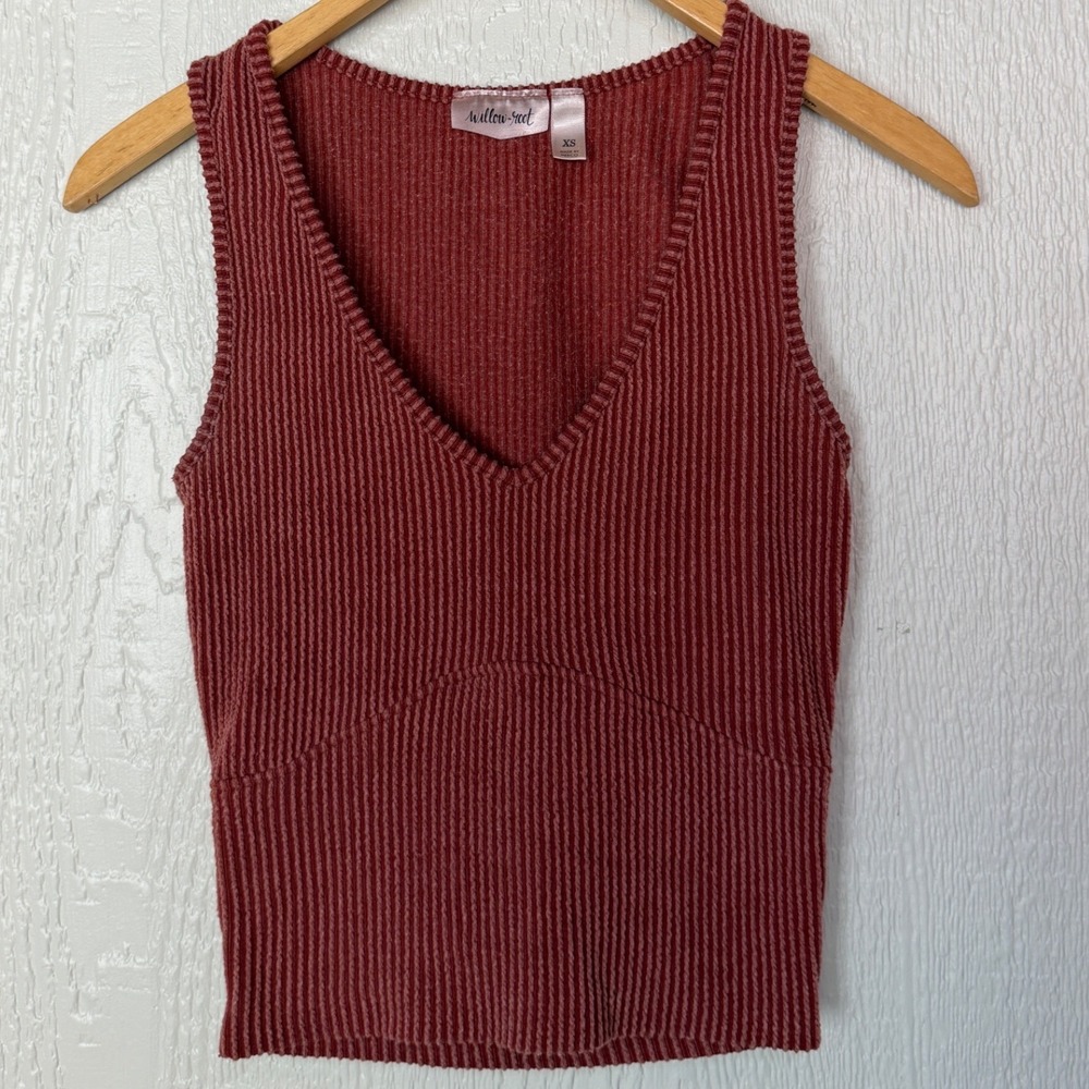 Willow + Root Womens Ribbed V-Neck Tank Top Rust Red Size XS Sleeveless Boho